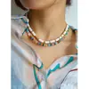Ins Nicho UFO Colorida Corrente de Pescoço com Contas Coloridas Estilo Europeu e Americano Feminino Moda Hip-hop Colar Corrente de Pescoço com Contas de Concha