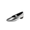 Sapatos Mary Jane Mute Bottom Simple All-Match de pele de carneiro 2025 Primavera Salto baixo grosso Fivela de cinto Sapatos de couro genuíno Biqueira redonda para mulheres