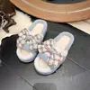Pantuflas interiores esponjosas, cálidas y acogedoras para otoño e invierno, con diseño de lazo, adecuadas para estudiantes y dormitorios, pantuflas de algodón nuevas y lindas de dibujos animados para mujer
