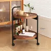 Mesa Lateral, Mesa de Café Pequeña, Mesa Móvil para Esquina de Sofá de Sala de Estar, Polea de Doble Capa, Mini Mesa de Té, Mesa de Noche Sencilla para Dormitorio