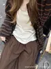 Chaqueta Cárdigan Rayada Marrón Melanoid para Mujer Otoño Nuevo Estilo Estilo Coreano Holgada Adelgazante Estilo Suave Top Botones Estilo Coreano