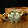 Bule Paisagem de Dragão e Fênix de Latão, Conjunto para Mesa de Chá Doméstica, Ornamento de Cobre Puro, Pequeno Bule Auspicioso de Dragão e Fênix, Brinde Promocional