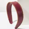 Diadema de Cuero con Bloques de Color de Tela Nueva Otoño e Invierno de He Ming, Ala Ancha para Mujer, Retro y de Alta Gama, Accesorios Versátiles para el Cabello para Exteriores de Uso Diario