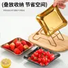 Plato Cuadrado de Acero Inoxidable Coreano Placa Dorada Hueso Espeso Molde para Hornear Set Doméstico Comercial Estante de Almacenamiento Plato para Snacks Plato para Snacks