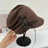 Gorro retro dulce y fresco estilo coreano y japonés con lazo de cinta, gorra de visera simple de tendencia para principios de otoño con cordón ajustable
