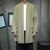 Novo Cardigan Jaqueta Masculino Estilo Chinês de Comprimento Médio com Lapela e Amarração de Tecido de Algodão e Linho Estilo Chinês Solto Zen Cerimônia do Chá Roupa de Fora Casual