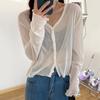 Cárdigan Fino de Seda de Hielo para Protección Solar Blusa para Aire Acondicionado Nuevo Verano 2023 para Mujer Top Tejido de Manga Larga Chal de Color Puro