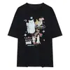 Camiseta de Algodão Puro Pesado com Estampa de Gato para Mulheres, Nova Coleção Verão 2026 Estilo Coreano Casual de Comprimento Médio Solta de Manga Curta Preta