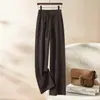 Calça feminina de lã espessa para outono e inverno, cintura alta, calça pantalona fluida, novo estilo 2026, quente, solta, casual, calça reta para o inverno