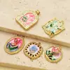 Estilo Pintura al Óleo Jardín de Monet Acero de Titanio Accesorios para Pendientes DIY Mujeres Mariposas Flores Joyería de Acero Inoxidable Colgante de Collar
