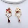 Pingente Flor de Cinco Pétalas Gota d'Água Banhado a Cobre que Preserva a Cor Microcravejado com Zircônia Acessórios para Joias DIY Brincos Artesanais Tassel Grampo de Cabelo