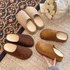 Chinelos de Algodão com Biqueira de Veludo Retrô para Uso Externo Feminino 2025 Novo Outono e Inverno Sola Grossa Meia-Bota Birkenstock Peluda