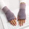 Guantes largos de medio dedo de color sólido nuevos para mujer, de lana para escribir, conducir, oficina, pantalla táctil, cálidos, a prueba de frío, guantes de punto