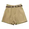 Shorts de traje negros de cintura alta, adelgazantes, con cinturón, para mujer, estilo coreano, versátiles, de pierna ancha, línea A, verano 2026