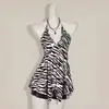 Sexy Top Veraniego Nuevo con Cuello Halter para Mujer, Elegante Estampado de Cebra, Cuello Halter, Espalda Descubierta con Escote en V, Top sin Mangas Moderno, Estilo Retro Europeo y Americano