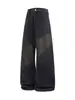 Jeans de perna larga com gradiente extra-longo para homens altos, calças retas estilo retrô americano desgastadas, caimento solto, com caimento, compridas até o chão