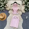 Comercio Exterior Transfronterizo Top sin Mangas Halter con Pedrería Hot-fix Falda Larga Ajustada al Cuerpo de Punto Conjunto de Dos Piezas Traje de Verano Delgado Sexy con Temperamento para Mujer