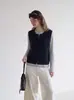 Colete tricotado simples estilo coreano com botões de concha para mulheres, nova peça de outer wear de outono, colete versátil para sobreposição 2177