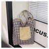 Bolsa de Lona a Cuadros Doble Cara Estilo Americano para Mujer, Bolso Tote para Viajar, Bolso de Mano Retro de Color Contrastante, Nuevo Bolso Familiar de Primavera