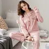 Pijama 100% Algodão Feminino Primavera e Outono Manga Longa Algodão Tamanho Grande Outono e Inverno Fino Conjunto para Casa