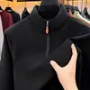 Nova blusa de moletom térmica de inverno masculina de manga longa, espessada com fleece extra, gola alta, zíper, estilo inverno, à prova de frio, quente, camiseta de luxo leve