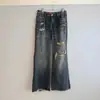 En stock: Pantalones vaqueros anchos rasgados delante y detrás de estilo vintage de alta costura para otoño e invierno, pantalones largos de mezclilla holgados y adelgazantes de estilo retro americano