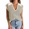 2025 Nueva Moda de Verano para Mujer Cuello en V Básico Manga Corta Tejido de Punto Camiseta Corta Diaria Casual Versátil Top