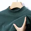 Camiseta Masculina de Manga Longa Estilo Transfronteiriço, Camada Base de Lã Dupla Face, Gola Alta Meia-Estação Primavera e Outono, Tecido Escovado, Top Versátil de Outono