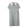 Vestido Color Block com Lapela Feminino Inno Plus Size, Novo Design de Verão, Vestido de Comprimento Médio com Ajuste na Cintura 142099