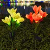 Lámpara de Flor Artificial LED Solar con Cuatro Cabezas, Lámpara de Flor de Magnolia para Patio, Decoración Impermeable para Jardín de Villa al Aire Libre, Lámpara de Césped