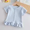 Camiseta de Algodão Respirável e Amiga da Pele para Bebê Menina, Manga Curta, Cor Lisa, Estilo Casual Simples Elegante com Renda, Novo Estilo Verão 2026 3