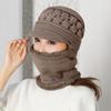 Gorro de malha quente de veludo de inverno para mulheres, proteção de ouvido à prova de frio e proteção de pescoço, chapéu de lã integrado, chapéu de ciclismo para mães de meia-idade e idosas