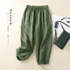 Foto Real de Calças Femininas Cropped Slimming Plus Size de Algodão e Linho Estilo Vintage, Largas Casuais para o Verão 2026