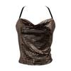 Camisola de cuello alto estilo europeo y americano con lentejuelas metálicas, sin espalda y cuello halter, 88999