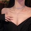 Collar de acero de titanio con doble borla y circonitas en forma de estrella, diseño personalizado, cadena de clavícula que combina con todo, collar ligero de lujo para mujer