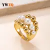 Anillo de acero inoxidable más vendido transfronterizo, anillo de perla fundida simple y elegante, anillo redondo geométrico, joyería de acero de titanio