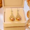 Agulha de prata Diamante Pérola Brincos Geométricos High-end Light Luxury Champagne Brincos de Pérola Brincos de Diamante Geométrico para Mulheres