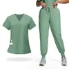 Elástico Secado Rápido 42109 Ropa para Lavar para Hombres y Mujeres Cuello en V Bolsillo Simple Traje de Doctor Enfermera Conjunto de Dos Piezas para Hombres y Mujeres