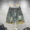 Shorts Jeans Americano Retrô com Múltiplos Bolsos para Homem, Shorts de Verão Soltos com Cordão, Perna Larga, Comprimento Médio, Calças Reta de Cinco Pontos Estilo Ins