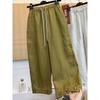 En Stock Pantalones Casuales Bordados Elásticos de Cintura Ajustada, Holgados, Adelgazantes, para Mujer Petite, Versátiles de Pierna Ancha, Nuevos para Primavera y Otoño