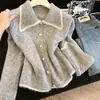 Suéter de Bloques de Color Versátil Estilo Coreano Solapa Otoño Invierno Nuevo Holgado Chic Nicho Tejidos Cardigan Estilo Universitario Moderno