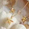 Design de pingente de estrela-do-mar com textura única e elegante, moda, aço titânio banhado a ouro 18K, colar para clavícula para mulheres