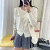 Top, suéter, suéter de punto estilo coreano, prenda exterior redonda bordada con patrón de gato para primavera, otoño e invierno, suave y cómoda