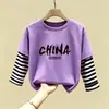 Estilo Novo Primavera e Outono para Bebês e Crianças Camiseta Básica Estilosa Estampada 100% Algodão Puro Moda Feminina Gola Redonda Manga Longa