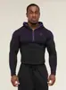 Camisa de Running Training Fitness Ciclismo de Secado Rápido con Capucha y Media Cremallera para Hombre, Corte Americano Delgado, Tiburón, Manga Larga