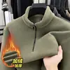Sudadera de Forro Polar de Doble Cara de 600g con Cuello Alto y Media Cremallera, Parte Superior Gruesa Cálida de Forro Polar de Color Sólido para Hombre de Otoño e Invierno