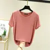 Nueva Camiseta de Modal con Cuello Redondo Manga Corta para Mujer Verano/Primavera, Top Delgado Holgado de Color Sólido, Talla Grande, Camiseta Interior Adelgazante