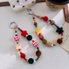 Corrente de celular com miçangas em formato de coração e estrela em blocos de cores vermelho e verde para outono e inverno de Natal, bolsa para câmera CCD, pingente personalizado