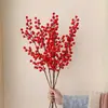 Flores de Año Nuevo, Flores Decorativas de Año Nuevo, Bayas Rojas de Acebo, Fruta de la Fortuna, Flores Artificiales, Flores Falsas, Decoraciones para Sala de Estar, Decoraciones de Ramo para Inauguración de Casa