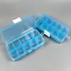 Caixa Organizadora de Plástico Azul Transparente com 10 Compartimentos e Travas Brancas, Organizador Portátil para Brincos, Anéis, Pulseiras e Colares